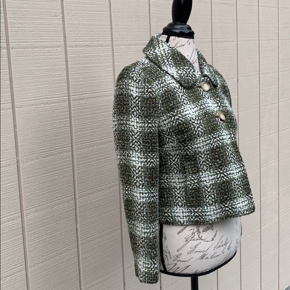 Ann TAYLOR PETITES Green/Off White Tweed Coat - Picture 3 of 16